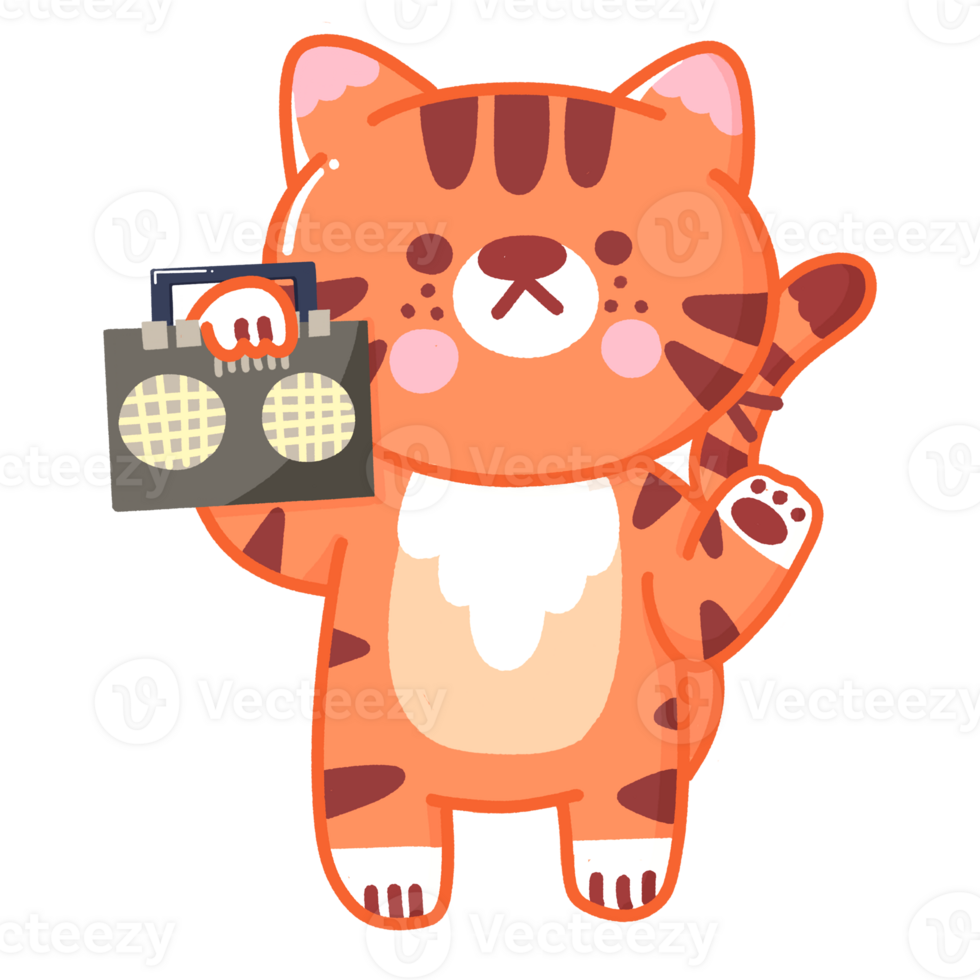 Cute Tiger with Radio png