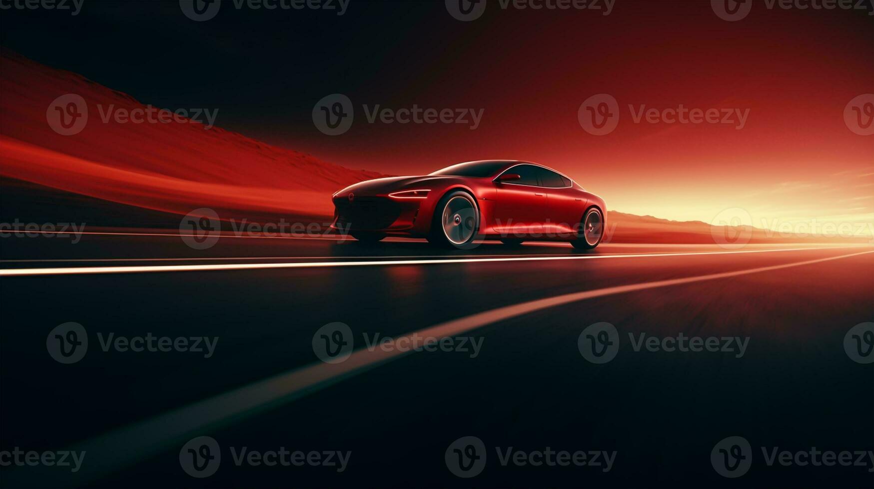 Red sport car on the road with motion blur effect photo