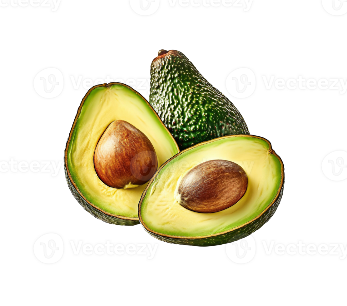 Avocado fruit with kernel cut out isolated on transparent background, created with generative AI png