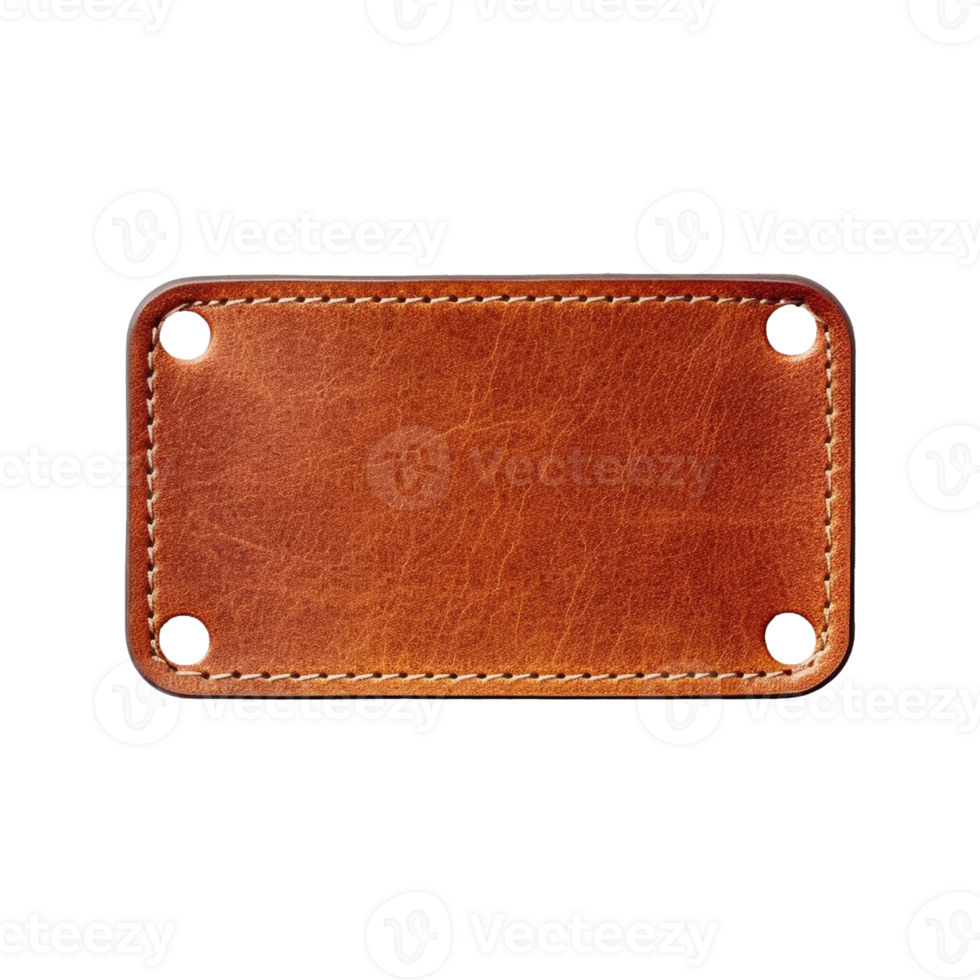Blank brown leather label isolated on transparent background, created with generative AI png