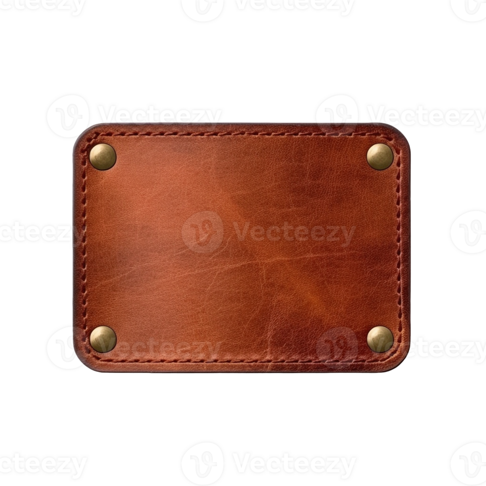 Blank brown leather label isolated on transparent background, created with generative AI png