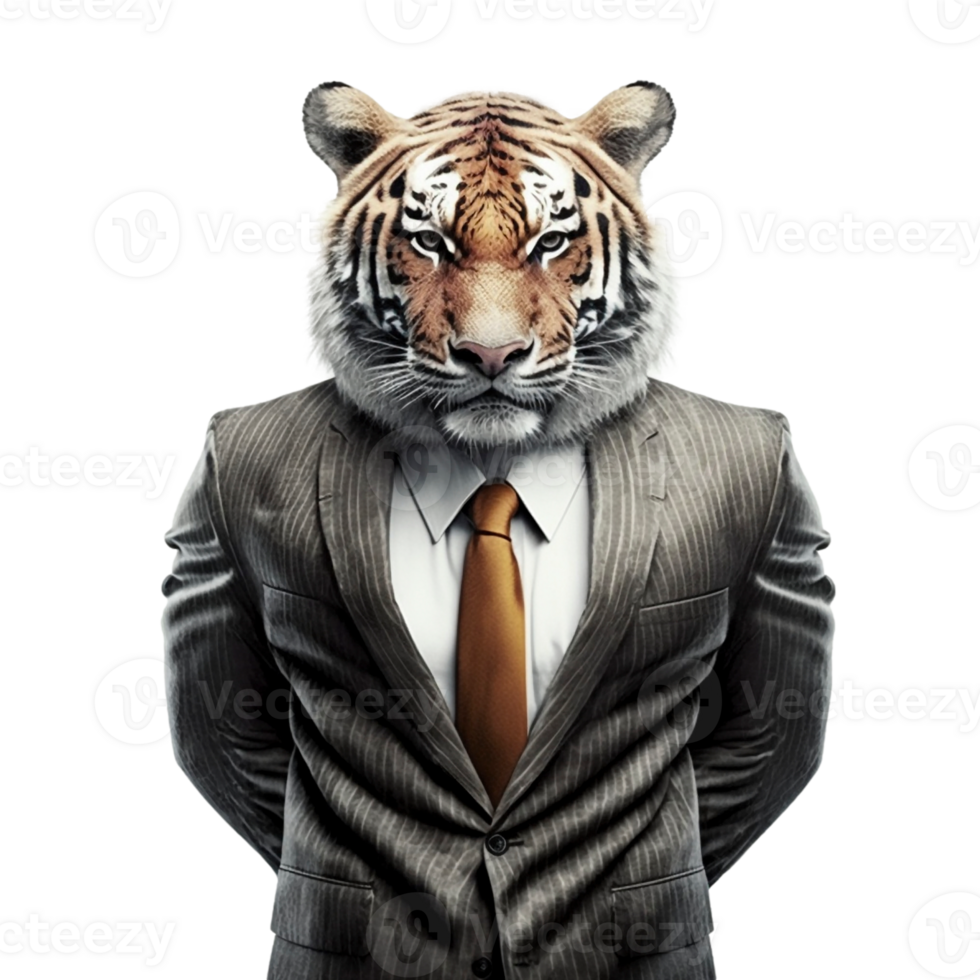 Tiger as successful confident business in suit isolated on transparent background, created with generative AI png