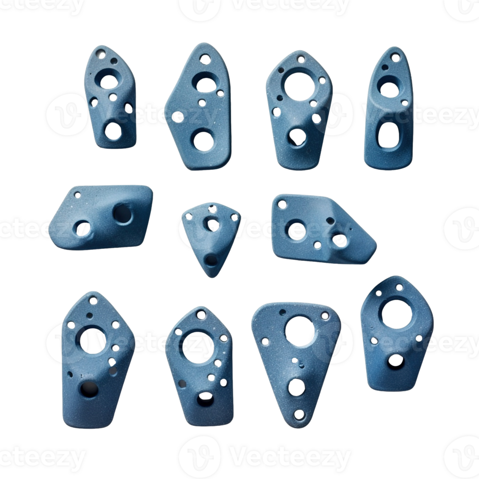 Set of blue rock climbing holds isolated on transparent background, created with generative AI png