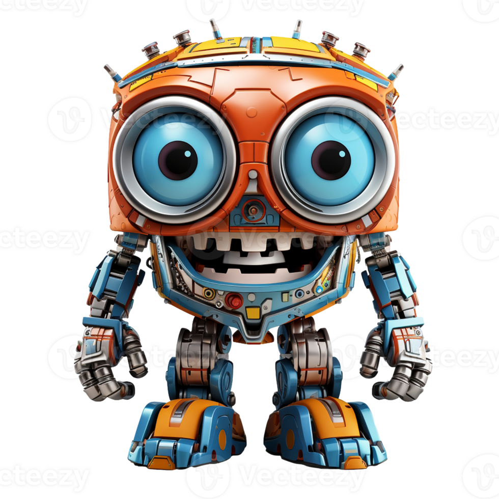 Funny big eyes robot isolated on transparent background, created with generative AI png