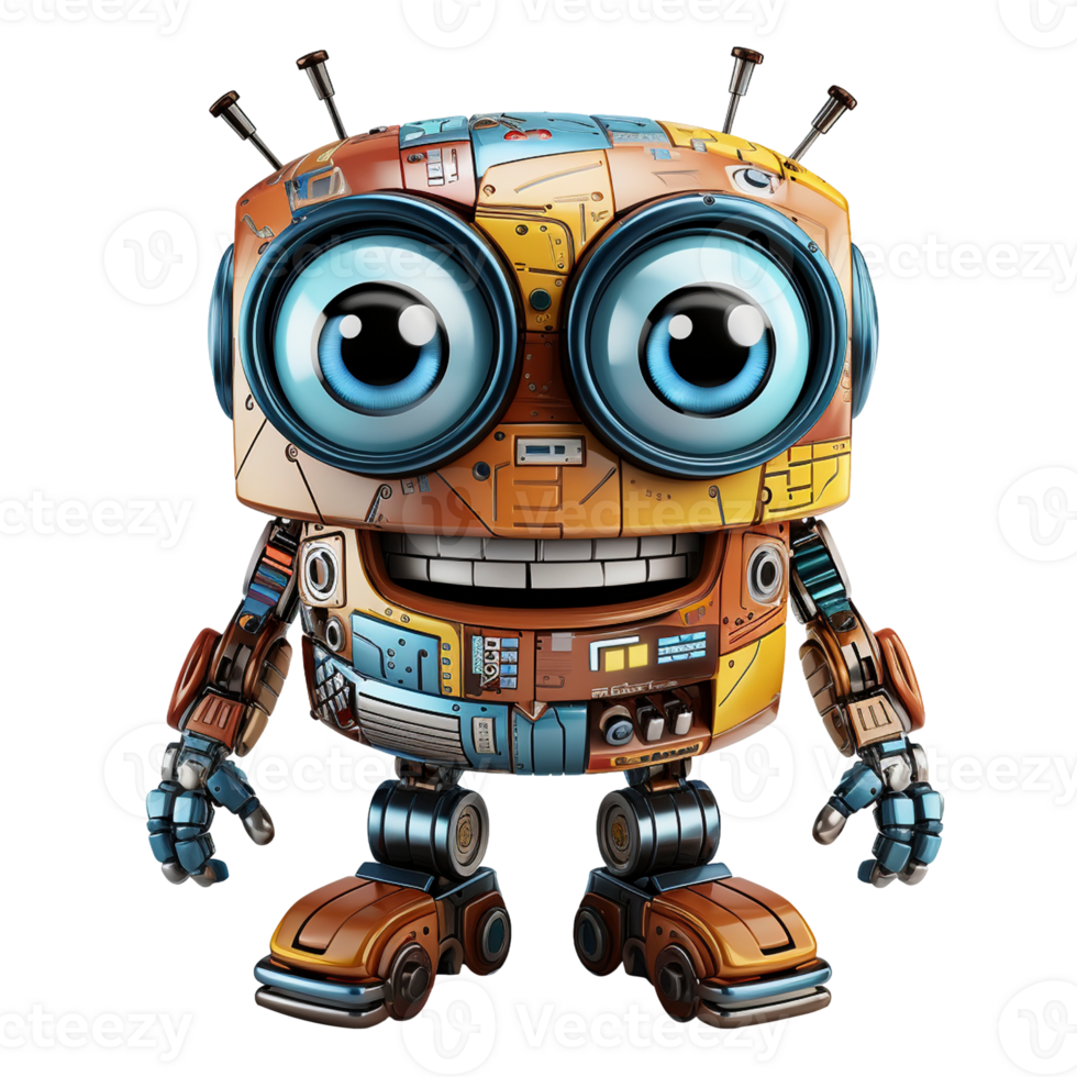 Funny big eyes robot isolated on transparent background, created with generative AI png