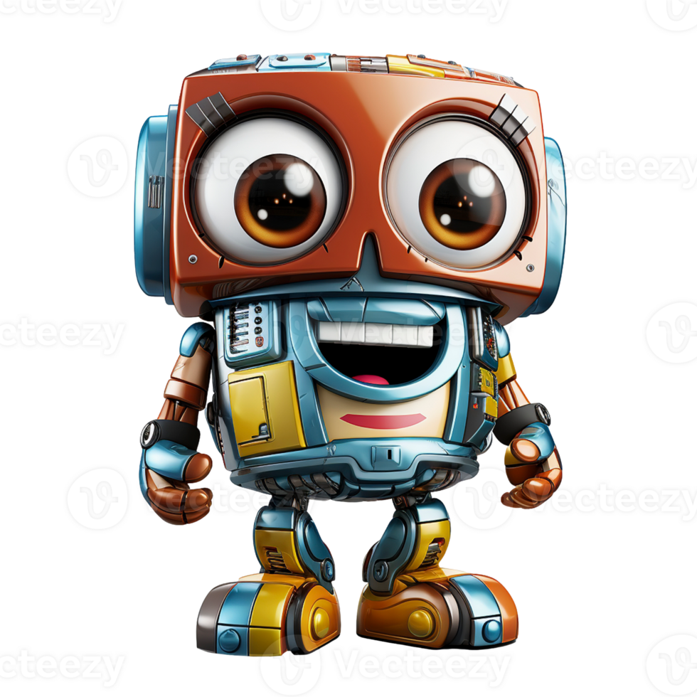 Funny big eyes robot isolated on transparent background, created with generative AI png