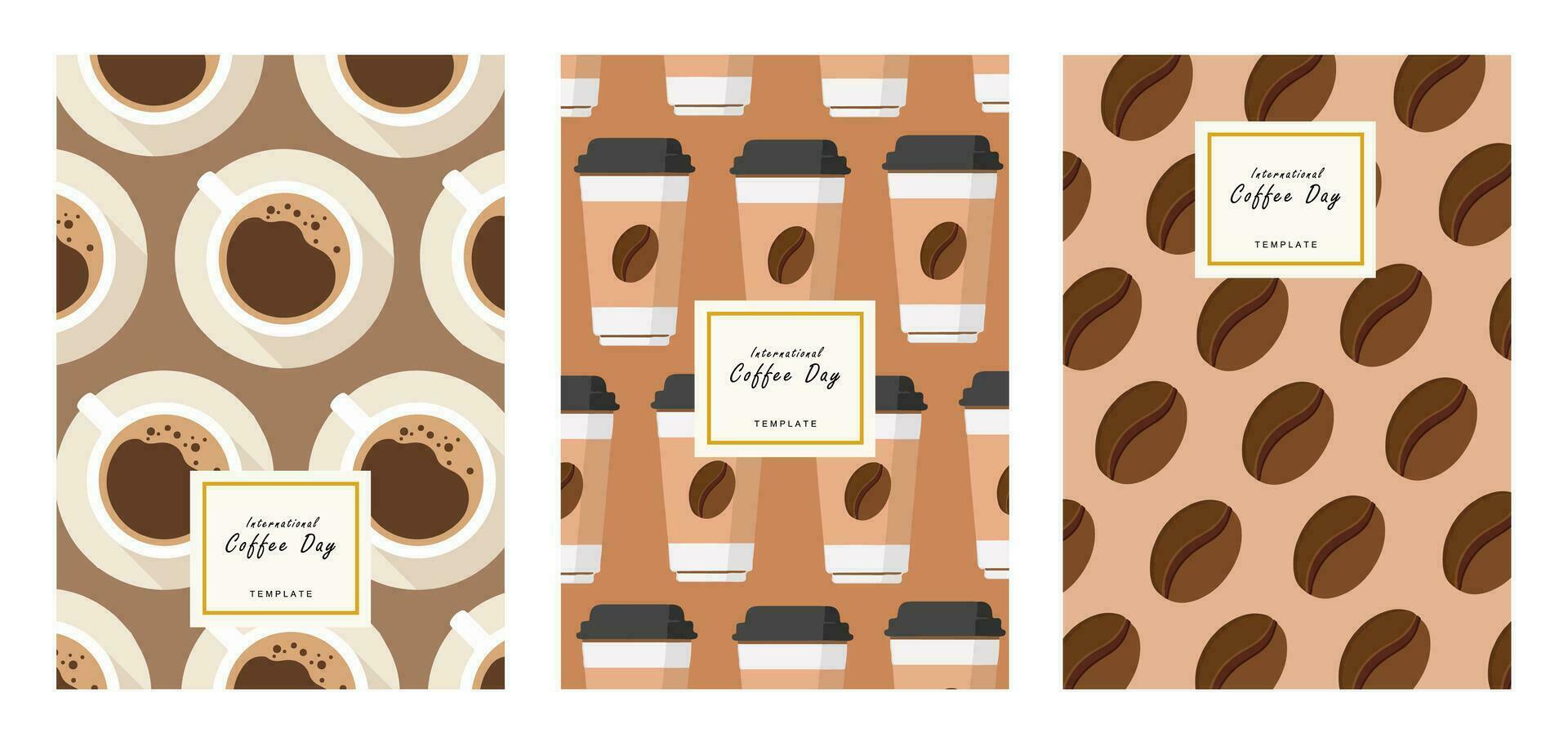 Set of International Coffee Day banner, 1st October holiday. Geometric simple minimalistic horizontal greeting flat style for banner, poster, background. Vector illustration.