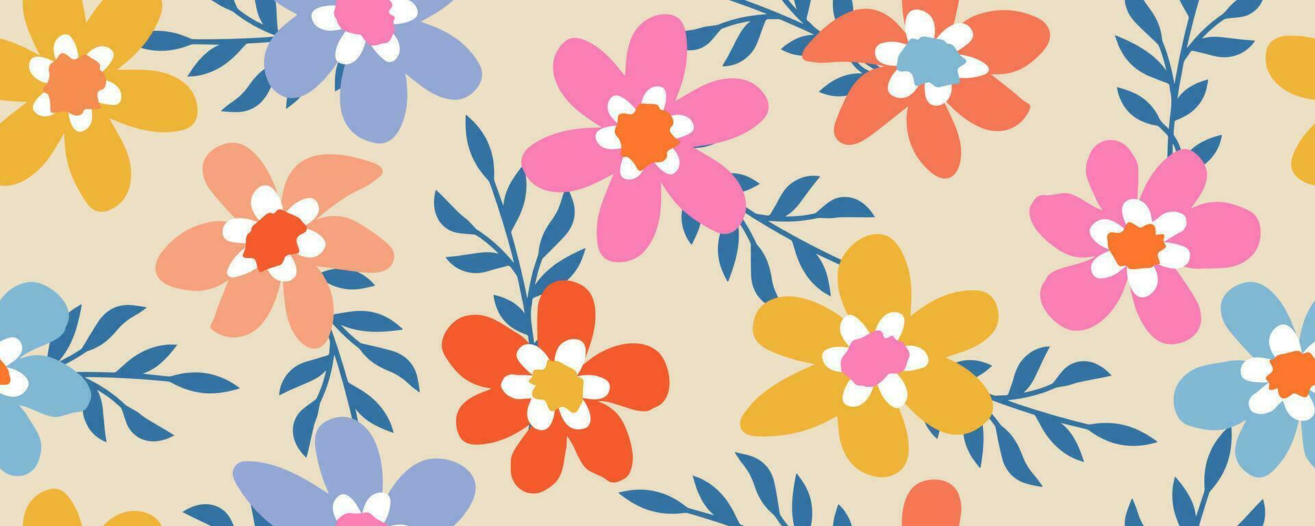 Hand drawn flowers, seamless patterns with floral for fabric, textiles, clothing, wrapping paper, cover, banner, interior decor, abstract backgrounds. vector