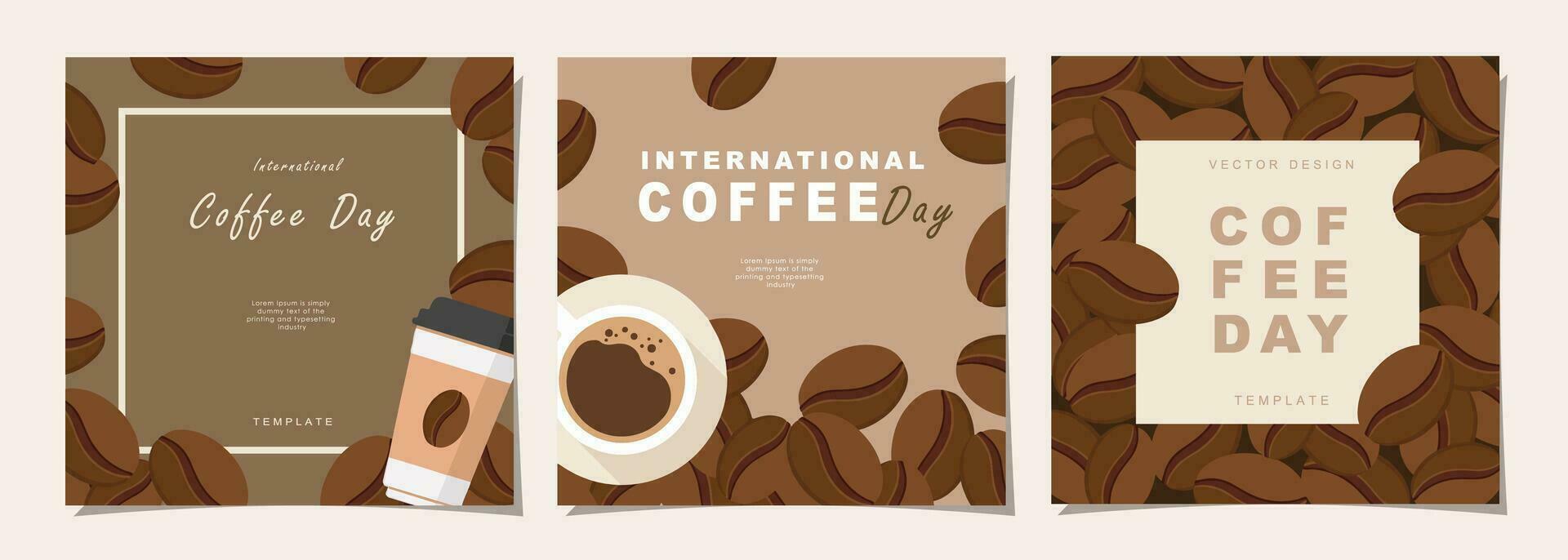 conjunto de internacional café día bandera, Primero octubre día festivo. geométrico sencillo minimalista horizontal saludo plano estilo para bandera, póster, antecedentes. vector ilustración.