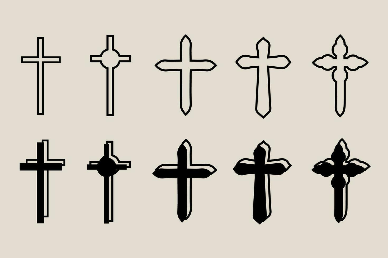 Decorative crucifix religion catholic symbol, Christian crosses. orthodox faith church cross icons design, isolated flat set. vector illustration.