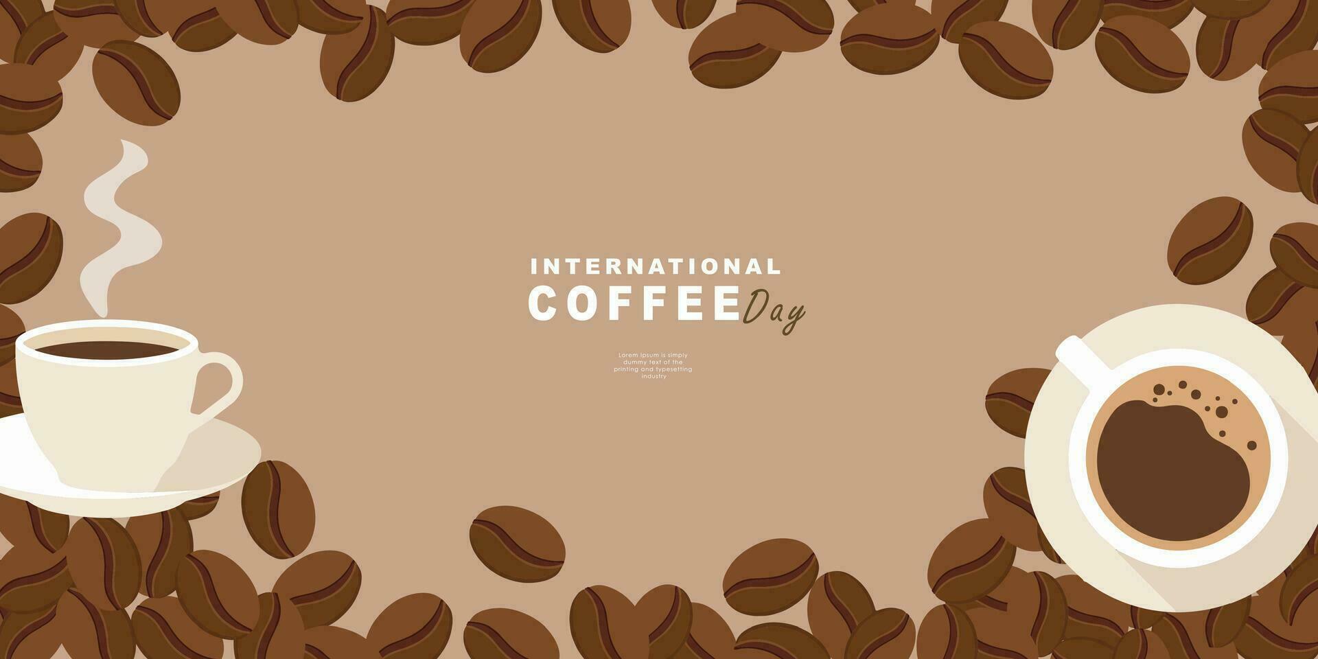 International Coffee Day banner, 1st October holiday. Geometric simple minimalistic horizontal greeting flat style for banner, poster, background. Vector illustration.