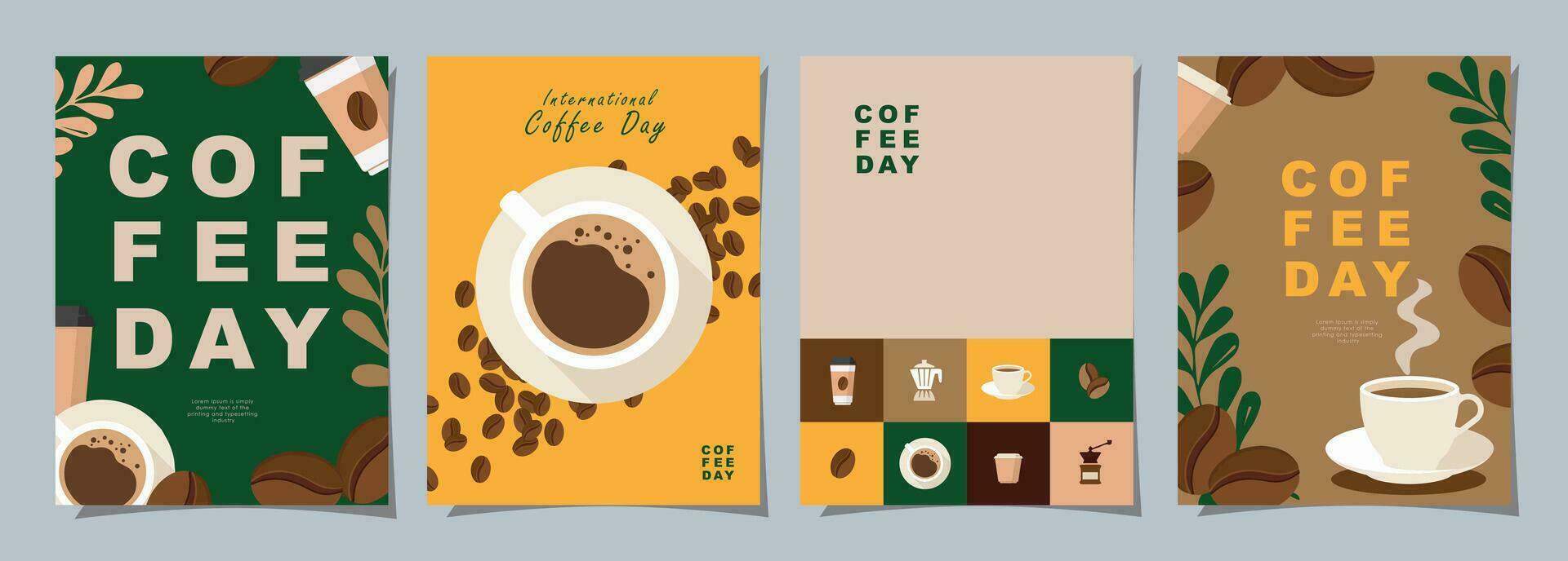 conjunto de internacional café día bandera, Primero octubre día festivo. geométrico sencillo minimalista horizontal saludo plano estilo para bandera, póster, antecedentes. vector ilustración.