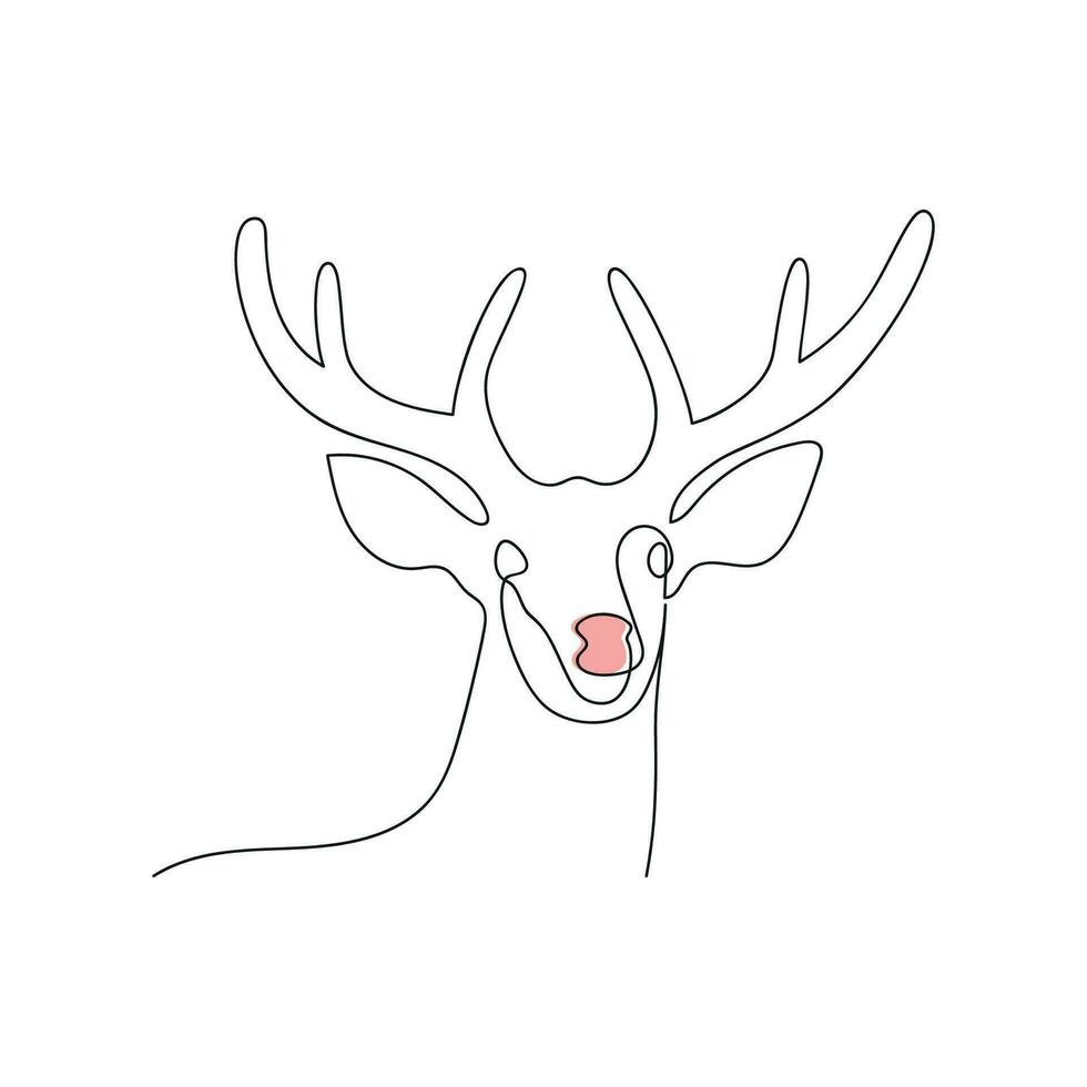 Rudolph drawn in one continuous line. One line drawing, minimalism. Vector illustration.