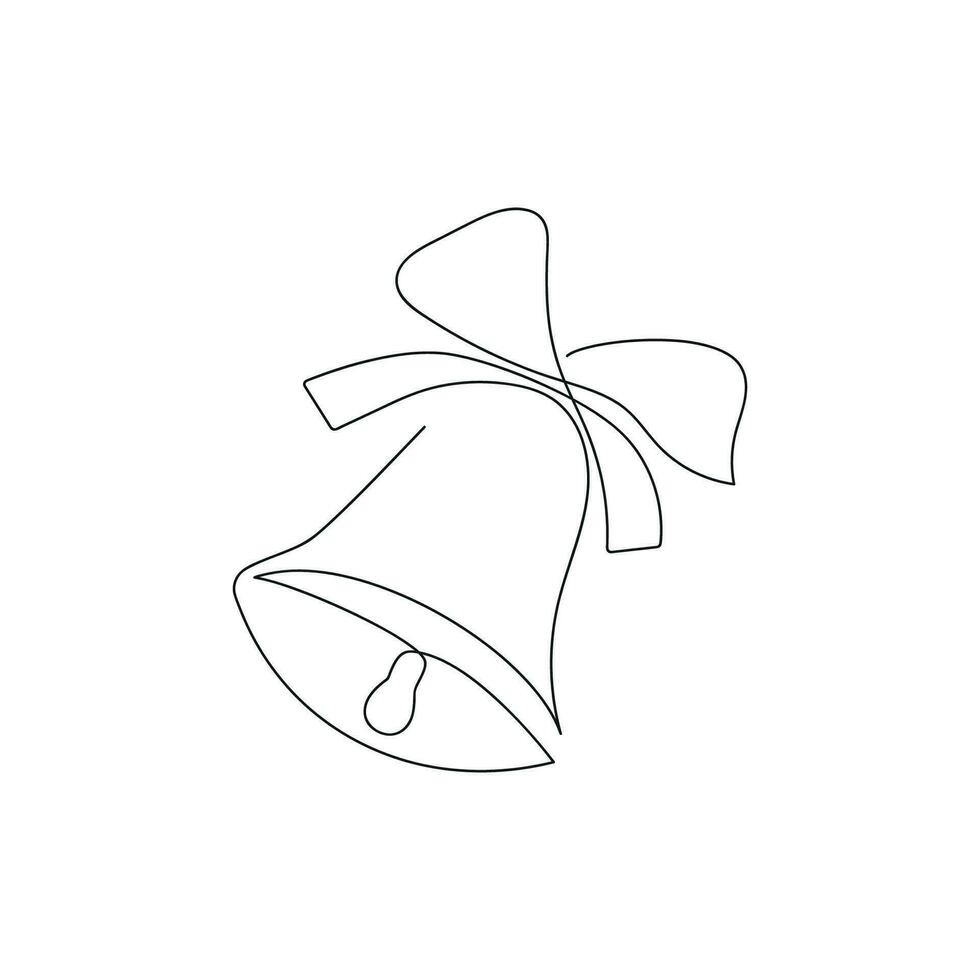 Christmas bell with ribbon drawn in one continuous line. One line drawing, minimalism. Vector illustration.