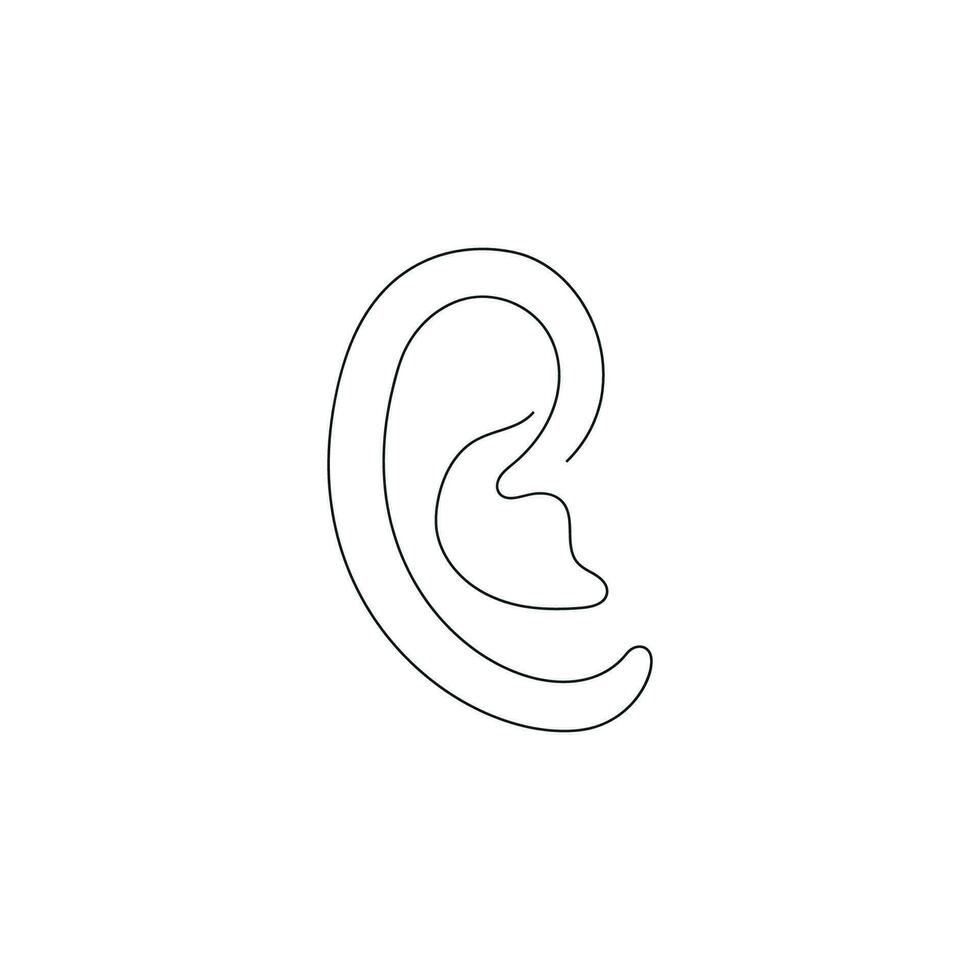 Ear drawn in one continuous line. One line drawing, minimalism. Vector illustration.