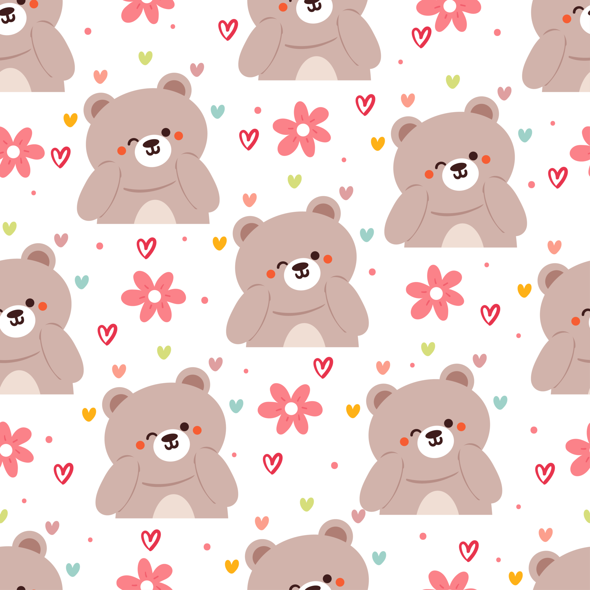 seamless pattern cartoon bears. cute animal wallpaper illustration for