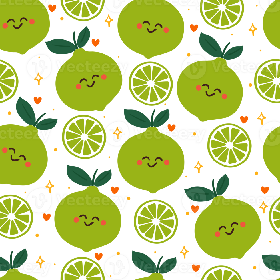 seamless pattern cartoon lime character. cute fruit wallpaper for gift wrap paper, textile png