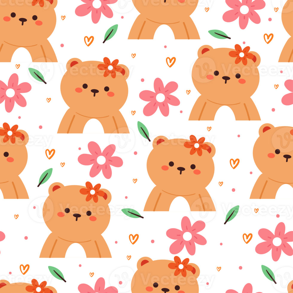 seamless pattern cartoon bears. cute animal wallpaper illustration for gift wrap paper png