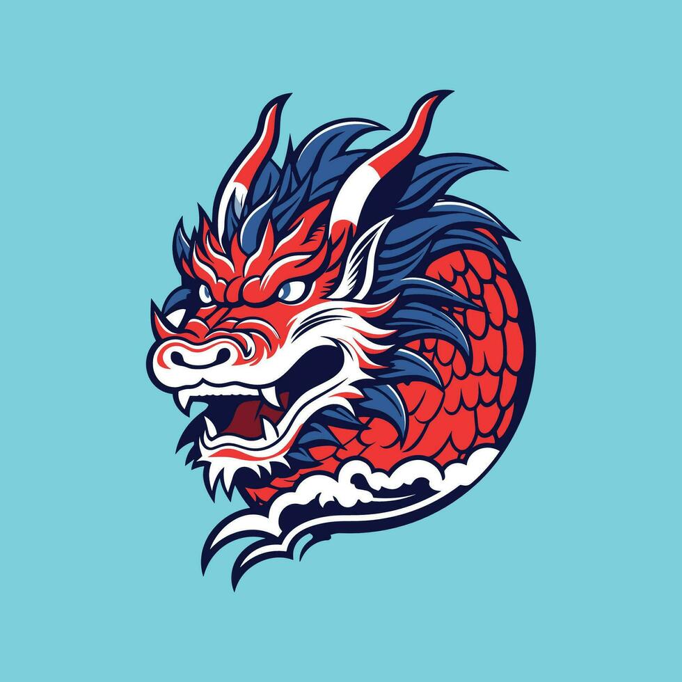 The Fierce Red Dragon in Blue vector