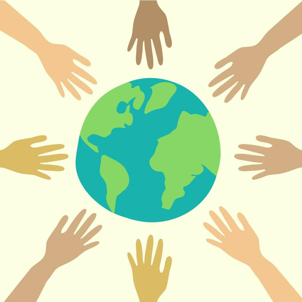 Concept of diverse culture and multi-ethnic multiracial people. Diverse society and ethnicity holding hands and working together. Diversity, equity and inclusion concept. vector