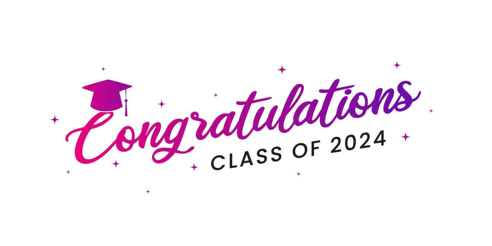 Congratulations Class of 2024 greeting sign. Congrats Graduated. Congratulating with neon. Handwritten brush lettering. Isolated vector text for graduation design, greeting card, poster, invitation