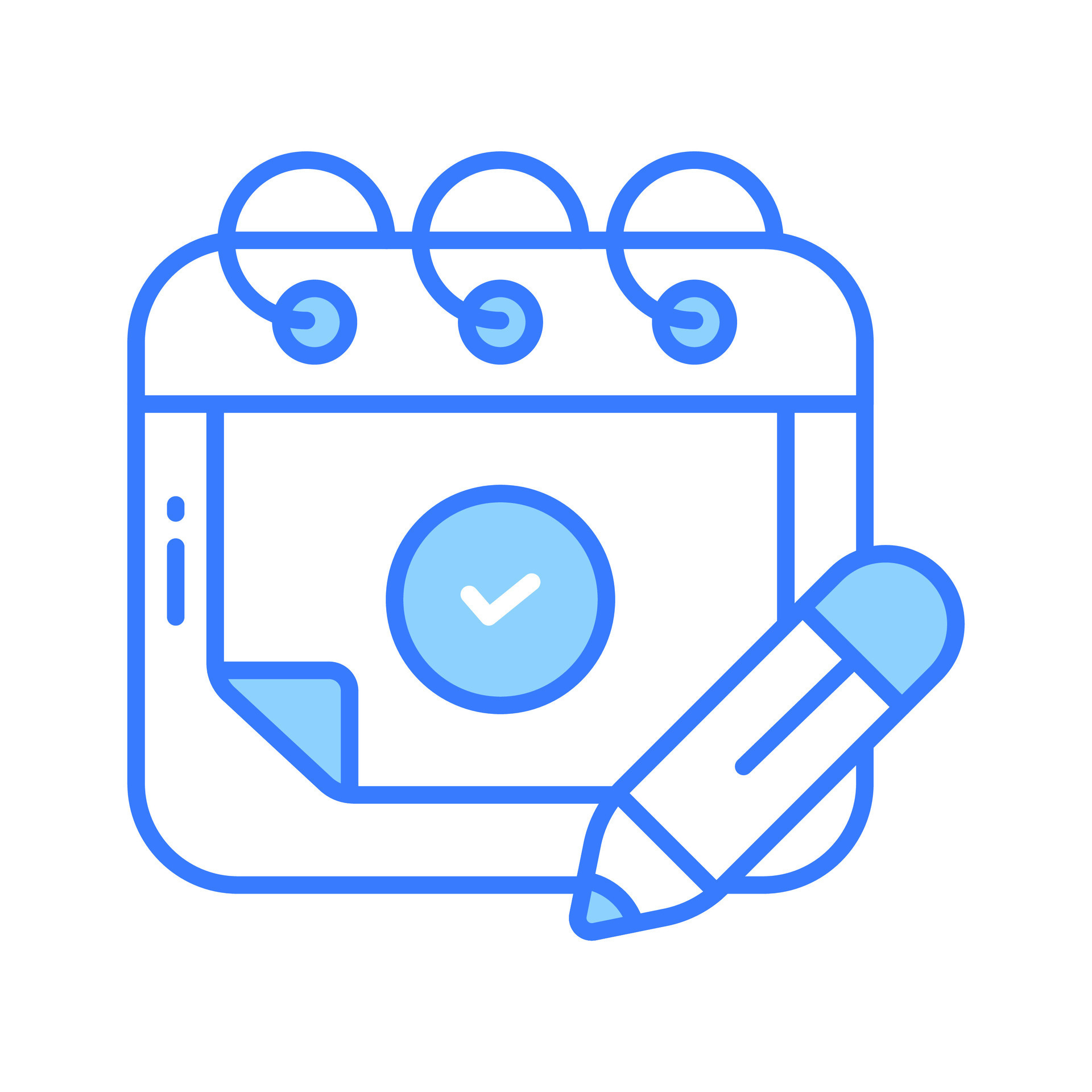 Check mark on calendar with pencil, depicting schedule planner vector