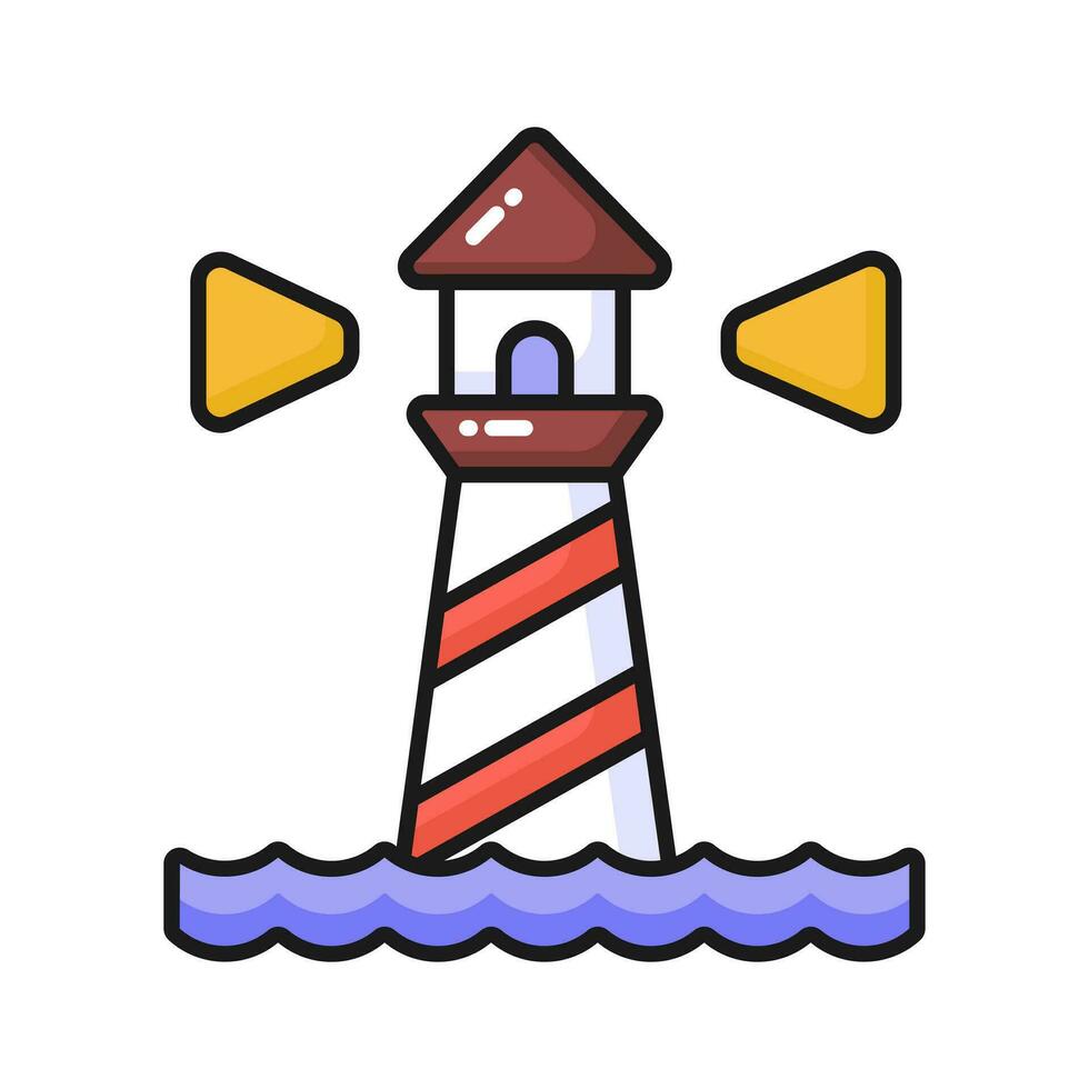 un torre conteniendo un Faro ligero a advertir o guía buques a mar, bien diseñado icono de faro vector