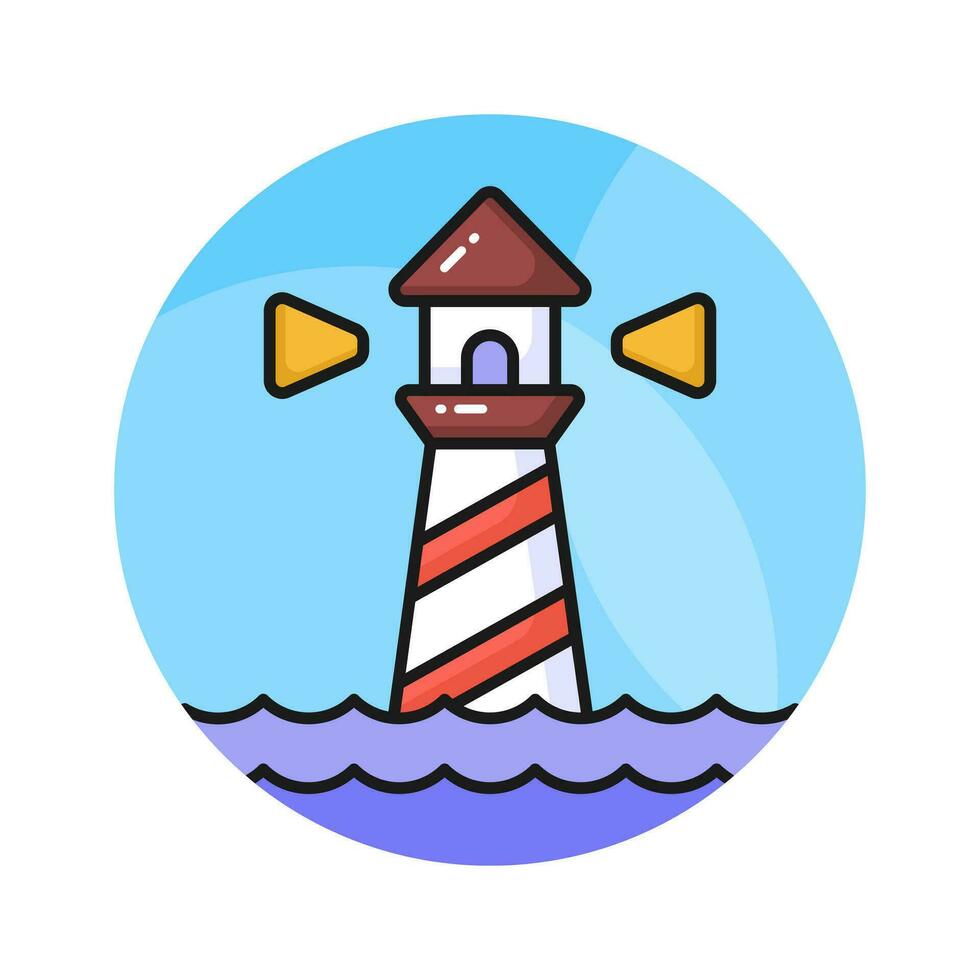 A tower containing a beacon light to warn or guide ships at sea, well designed icon of lighthouse vector