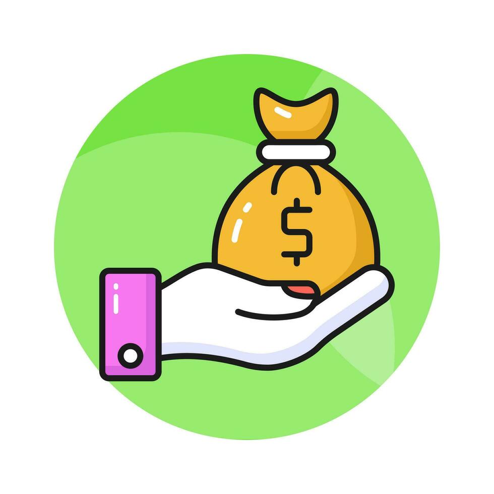 Hand holding money bag, savings icon in trendy style, premium vector design