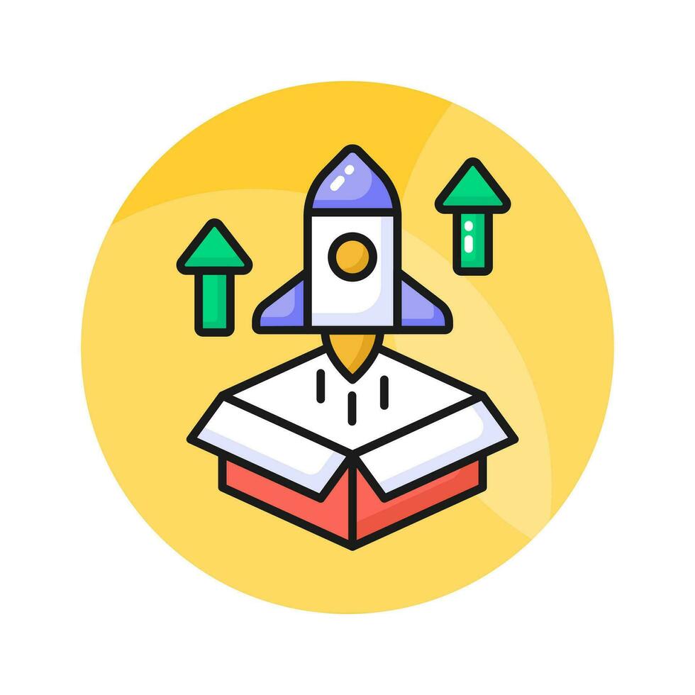 Box with rocket showing product release concept vector, business startup icon vector