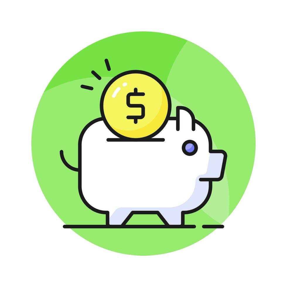 Piggy bank with dollar coin, trendy flat vector design of money savings