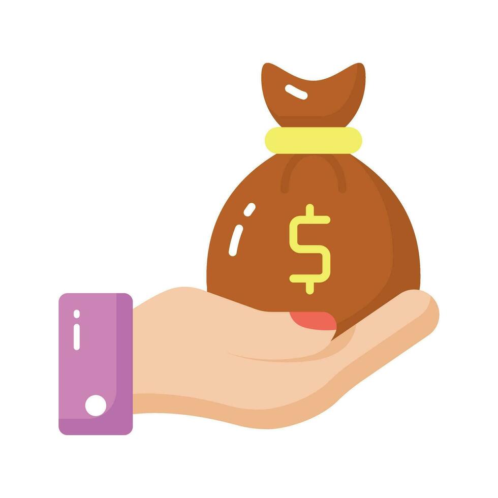 Hand holding money bag, savings icon in trendy style, premium vector design