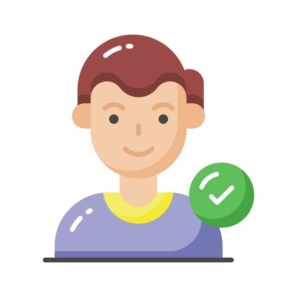 Check Mark on human avatar, well designed icon of authorized user, selected candidate, verified user vector