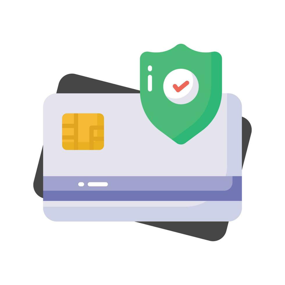 atm Card with protection shield, secure payment concept icon, credit card security vector