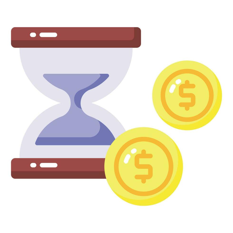 Dollars with hourglass showing concept vector of time is money, premium icon