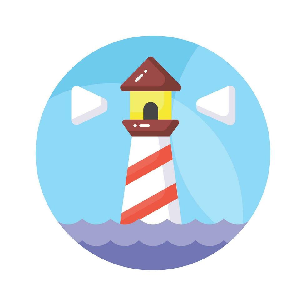 un torre conteniendo un Faro ligero a advertir o guía buques a mar, bien diseñado icono de faro vector