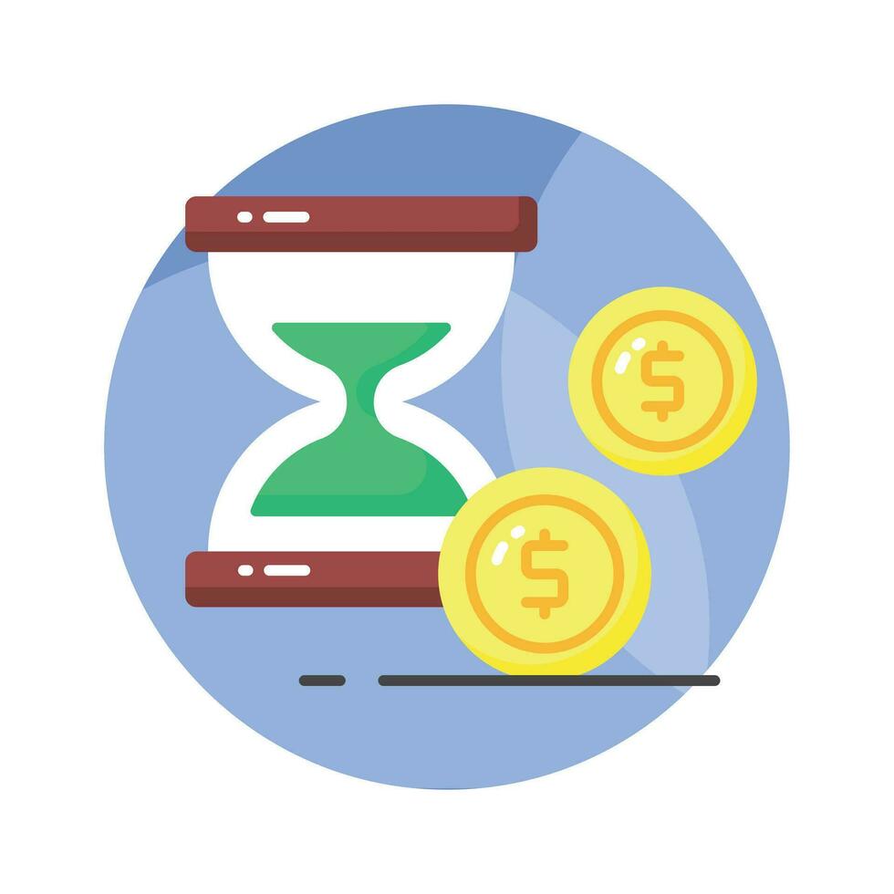 Dollars with hourglass showing concept vector of time is money, premium icon