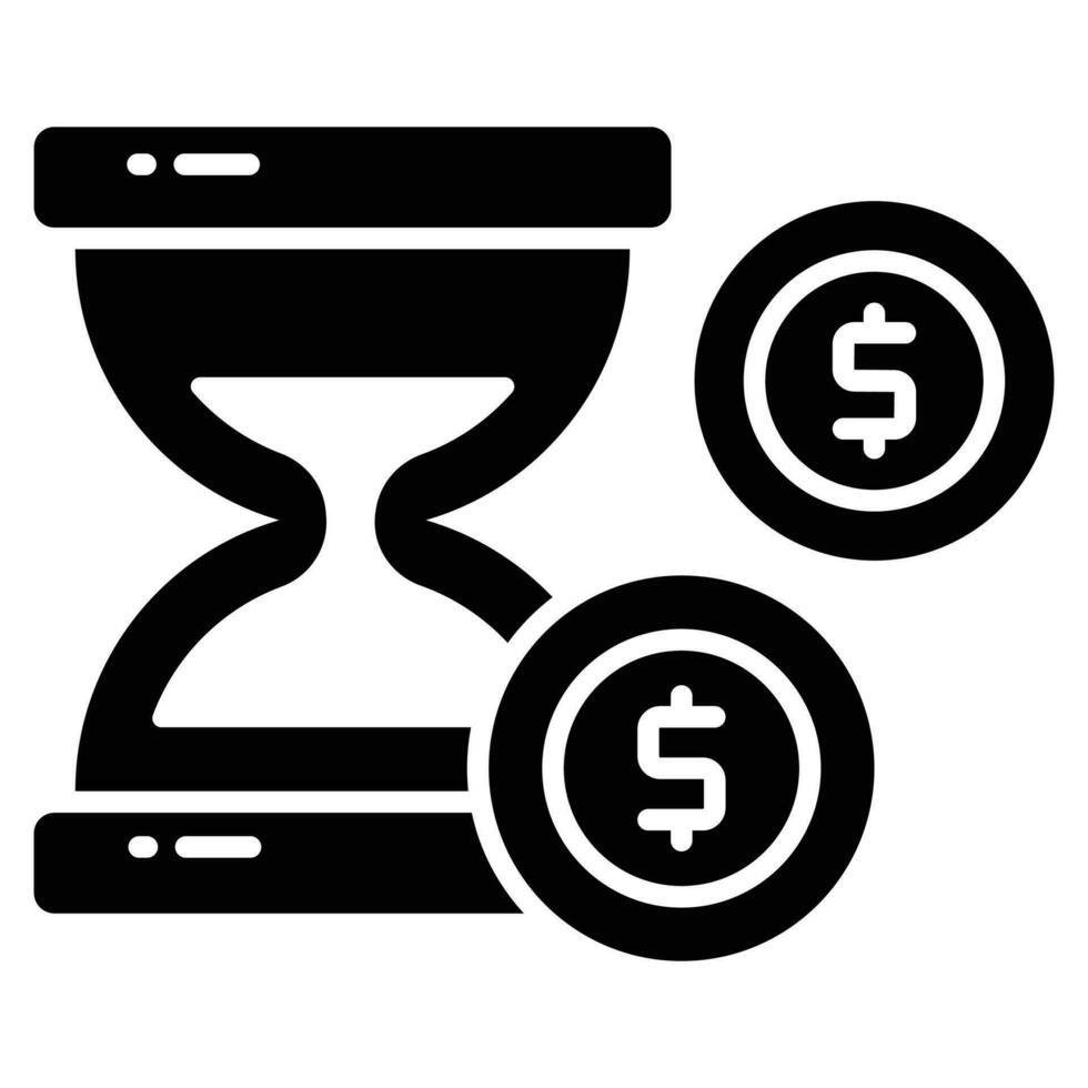 Dollars with hourglass showing concept vector of time is money, premium icon