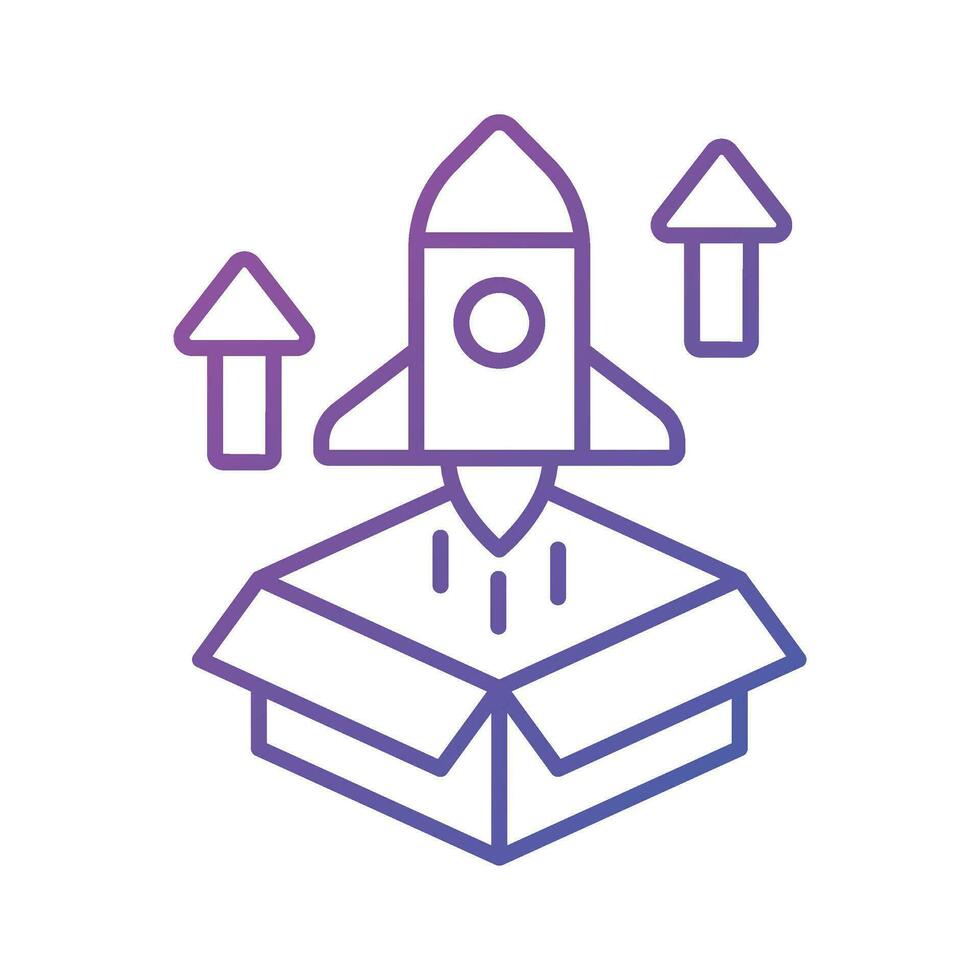 Box with rocket showing product release concept vector, business startup icon vector