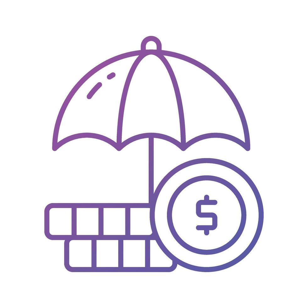 Dollar coins under umbrella, a concept of financial insurance icon in modern style vector