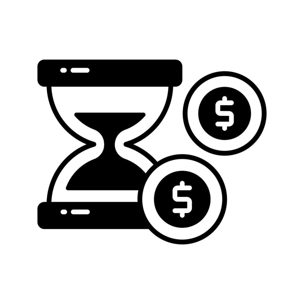 Dollars with hourglass showing concept vector of time is money, premium icon