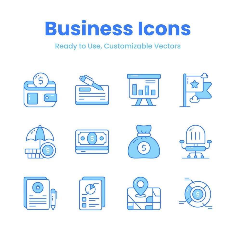 Get your hold on this carefully designed business and management icons set, premium vectors