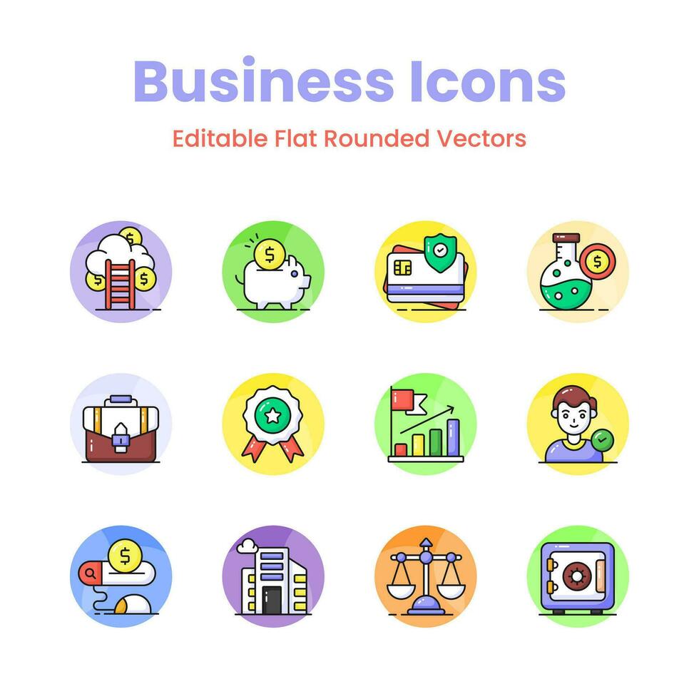 Get your hands on this beautifully designed business icons set in trendy style, ready to use vectors