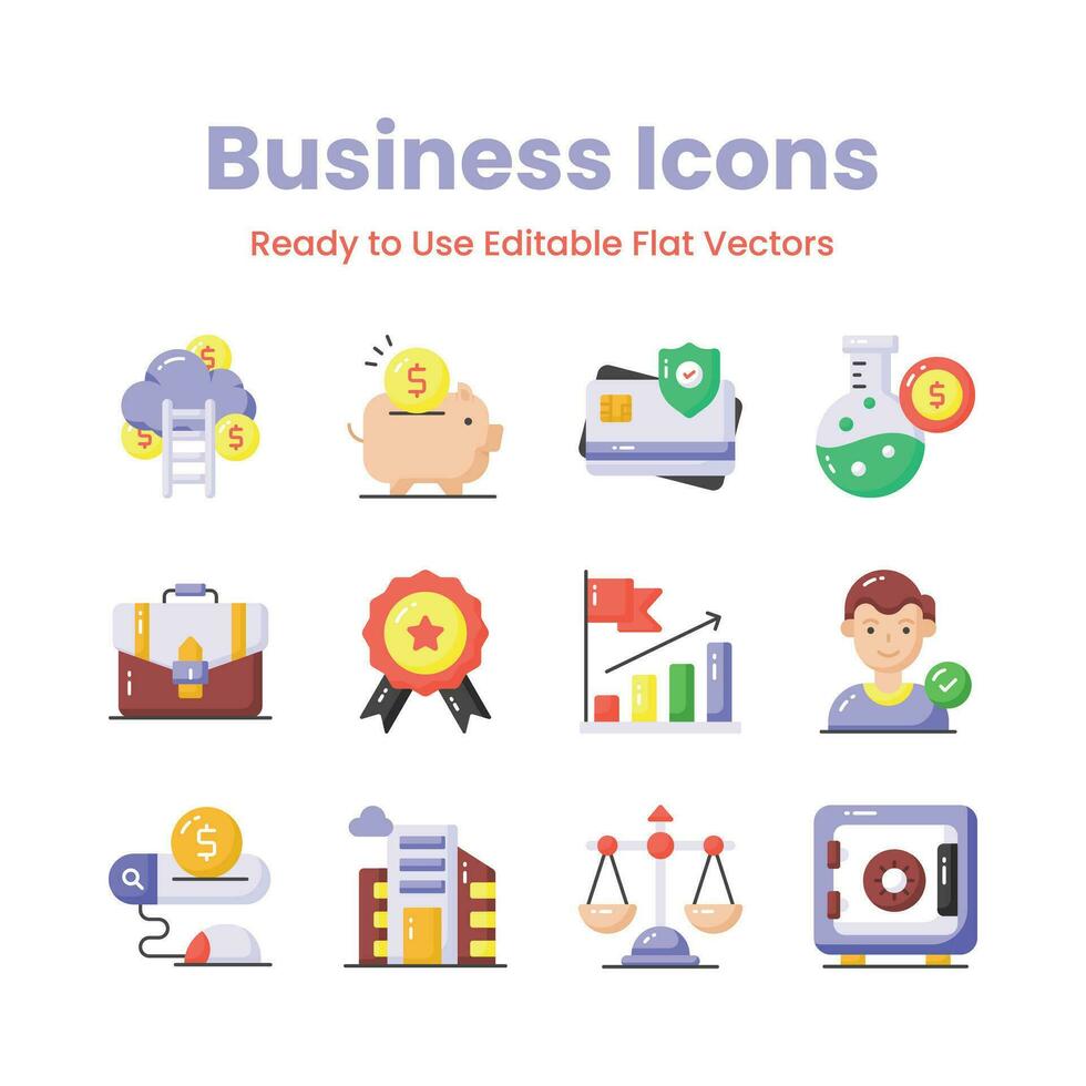 Get your hands on this beautifully designed business icons set in trendy style, ready to use vectors