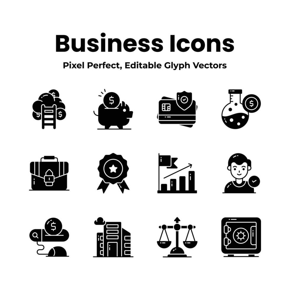 Get your hands on this beautifully designed business icons set in trendy style, ready to use vectors