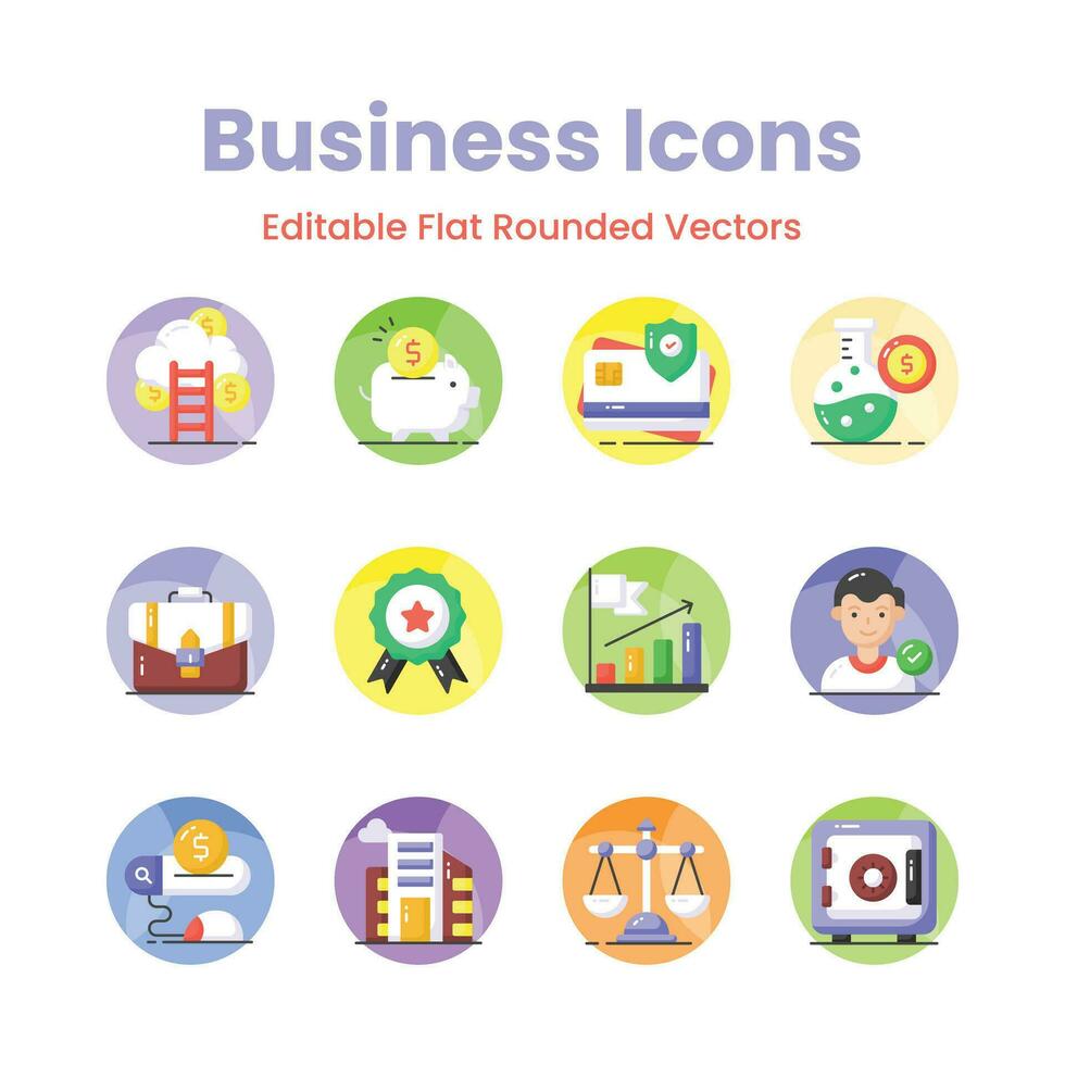 Get your hands on this beautifully designed business icons set in trendy style, ready to use vectors