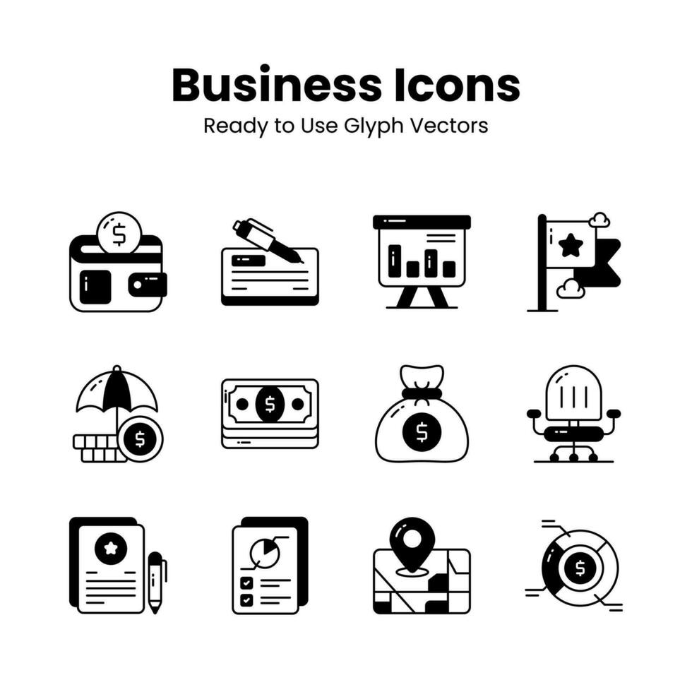 Get your hold on this carefully designed business and management icons set, premium vectors