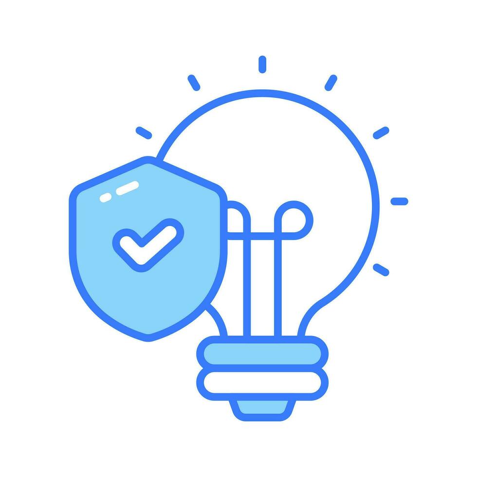 Safety shield with tick mark inside light bulb, concept of idea protection icon vector