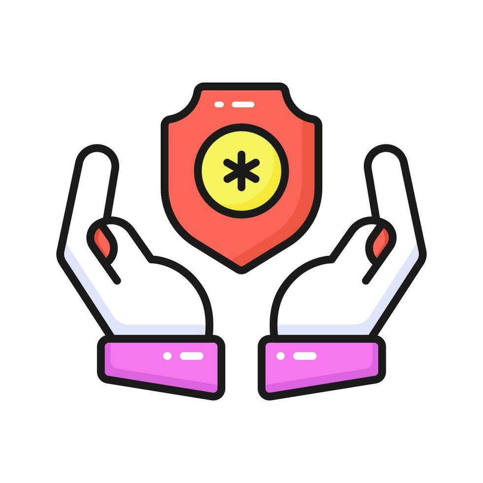 Hands holding medical shield, concept of health insurance, medical insurance vector