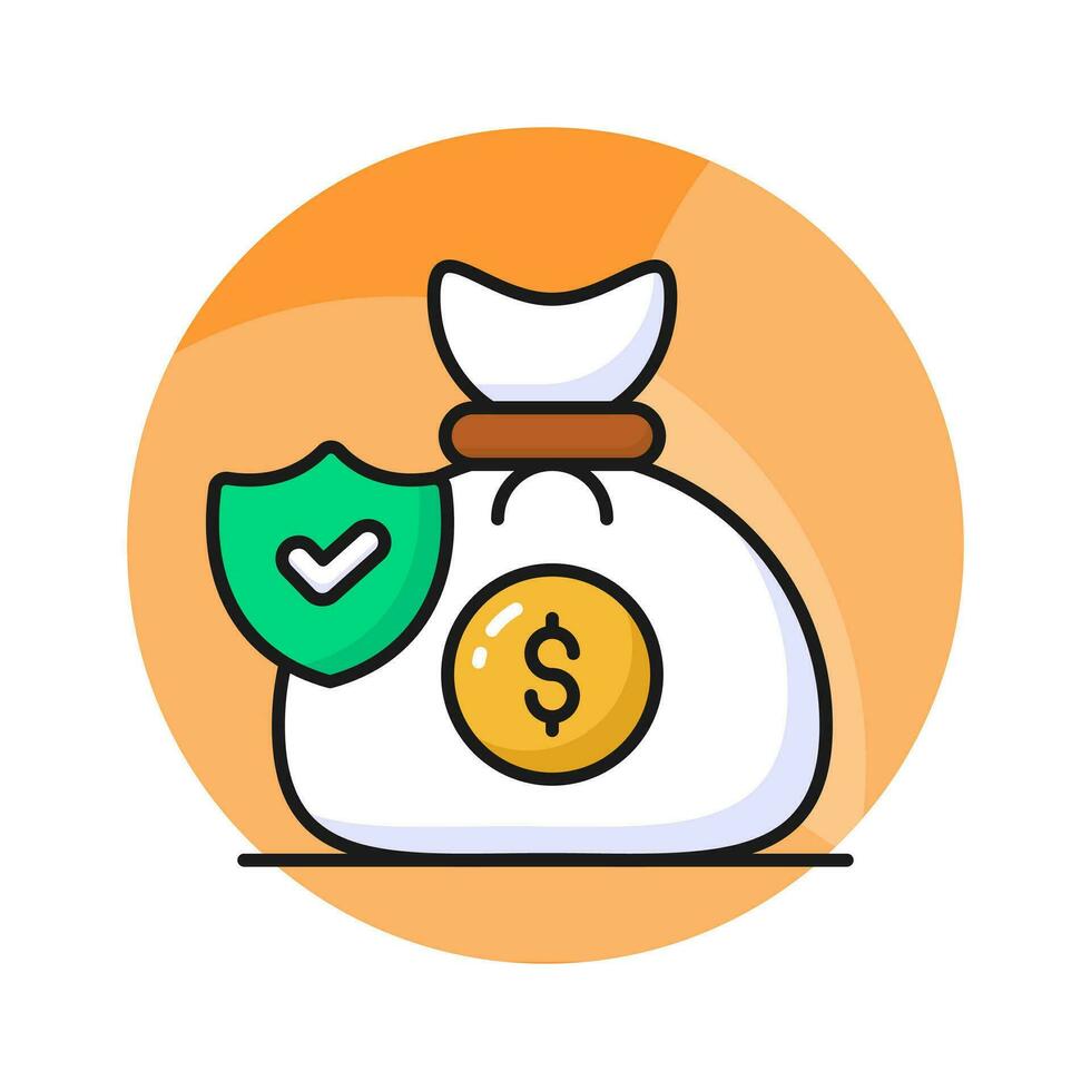 Money bag with safety shield, a concept of financial insurance icon in modern style vector